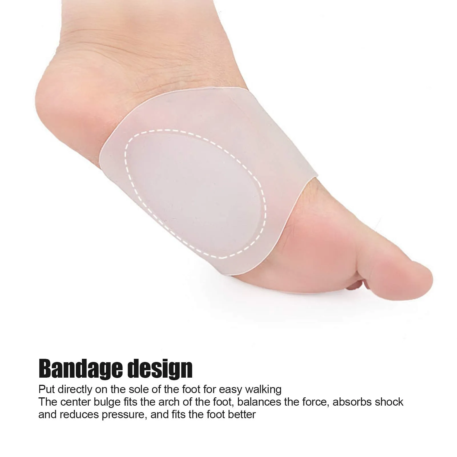 Arch Support Pad, 2 Pairs Arch Support Silicone Flatfoot Insole Elastic Orthopedic Shoe Pad Footbed Enhancer