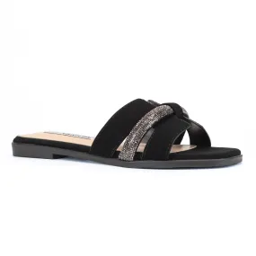 Bilbao - Wide Fit Embellished Slip-On Sandals, Open Square Toe & Padded Insole, Stylish & Comfortable for Summer Outings