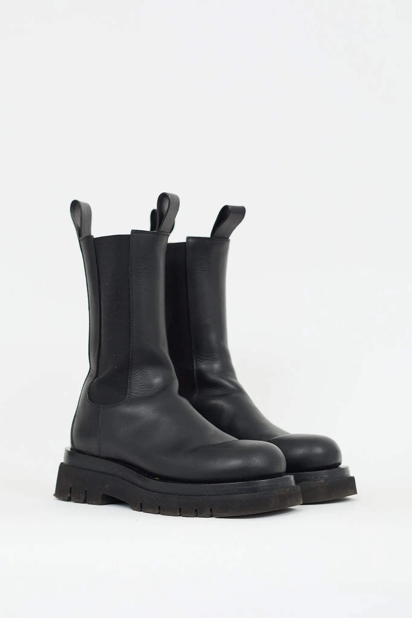 Black Leather Lug Chelsea Boot