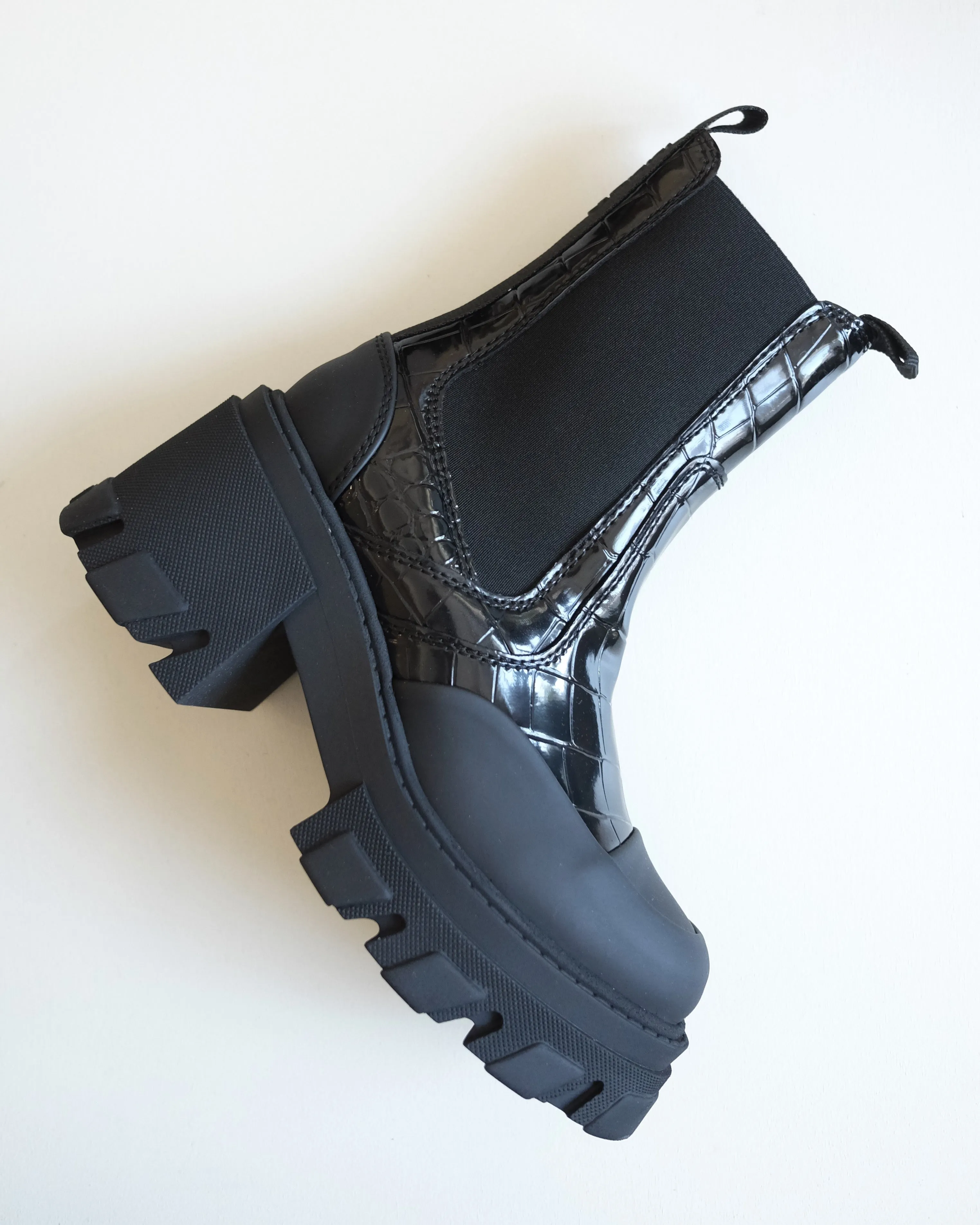 Cleated Heel Mid Chelsea Boot, Patent Crocodile