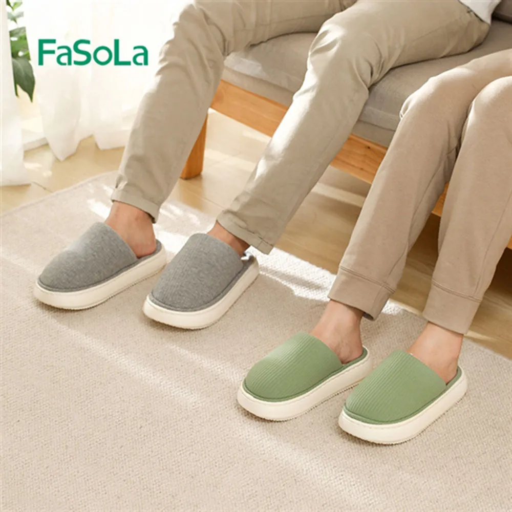 FaSoLa EVA Thick-Soled Cotton Slippers - Light Gray, Size 44/45