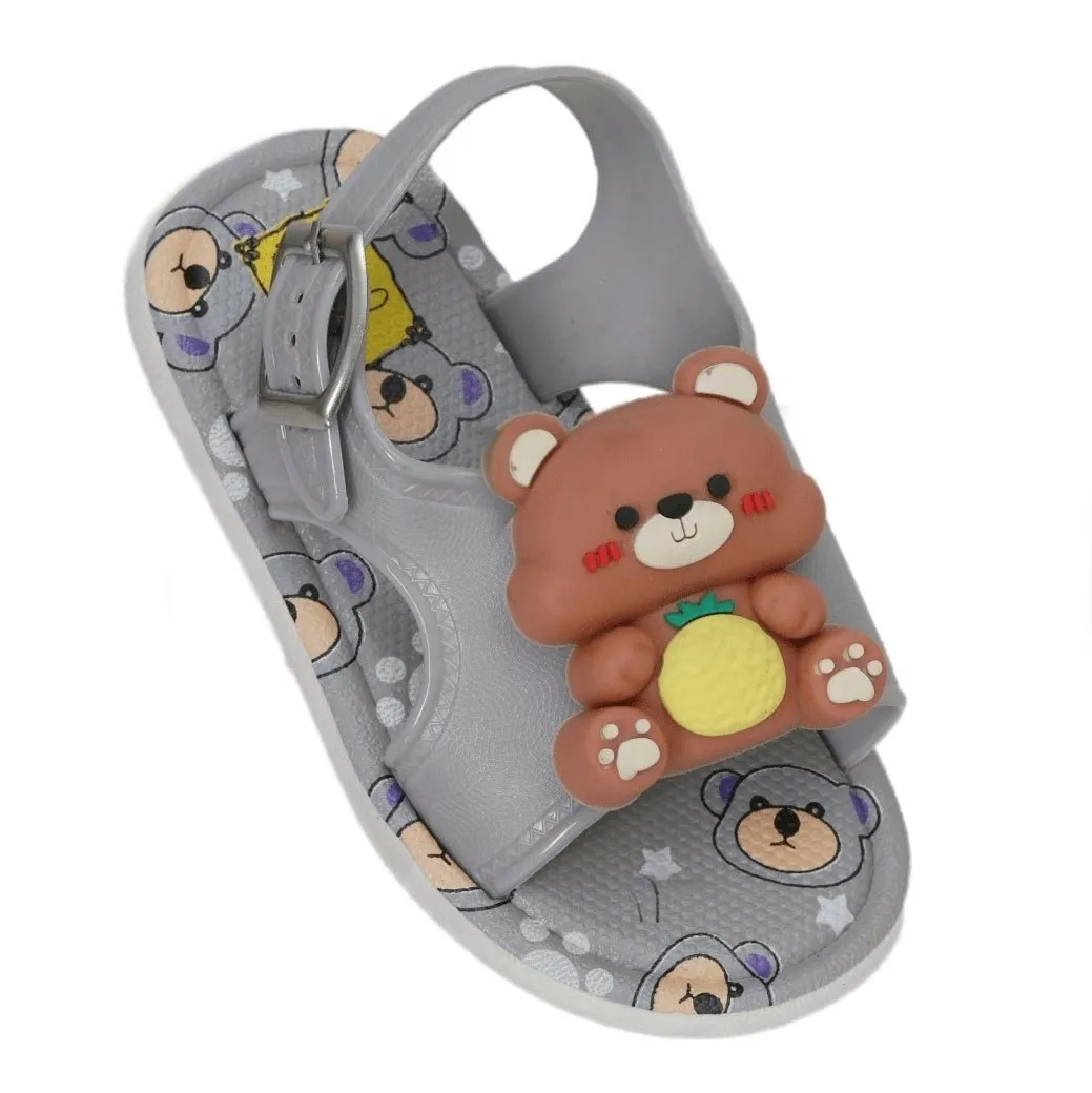 Grey Teddy Applique Comfort Sandals for Kids