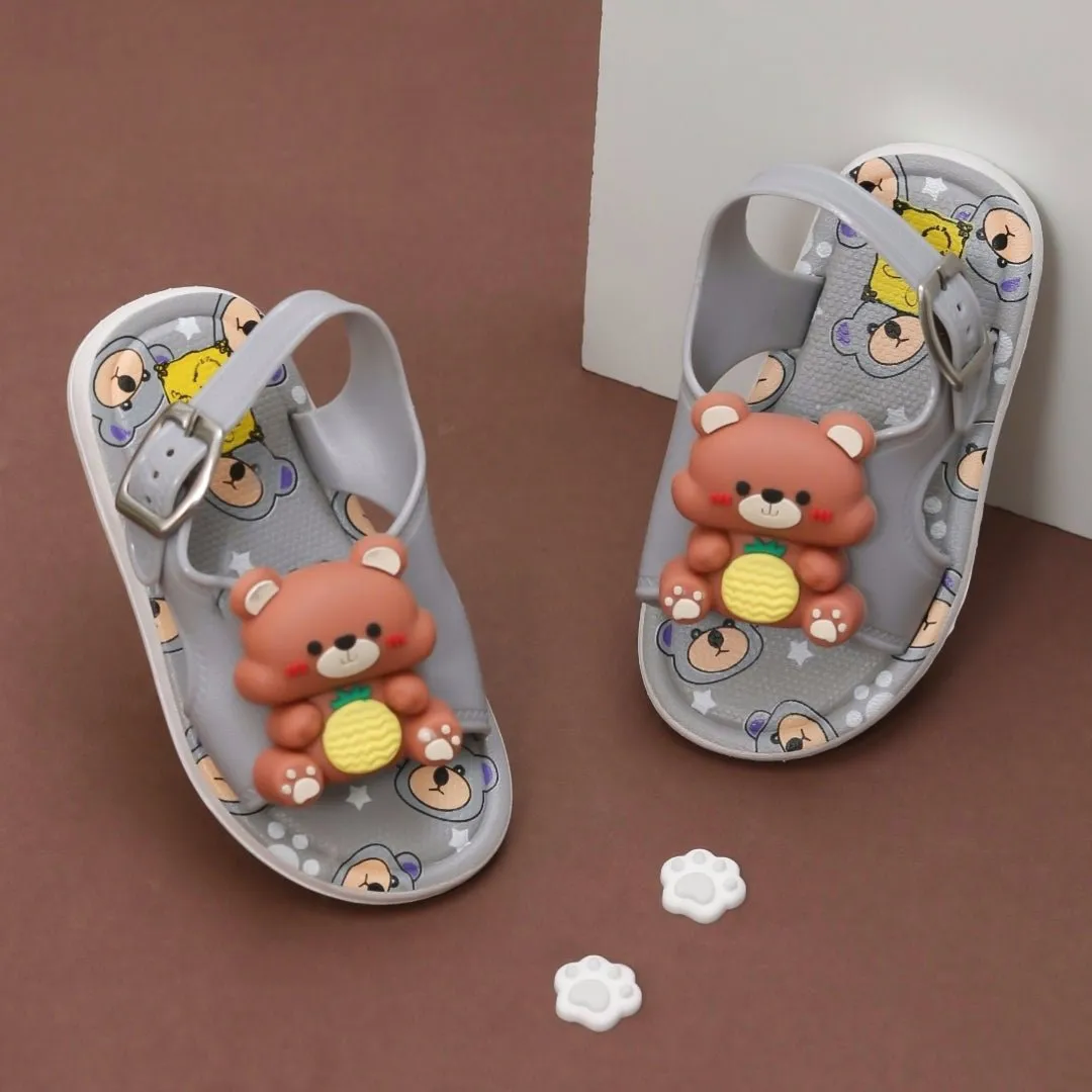 Grey Teddy Applique Comfort Sandals for Kids
