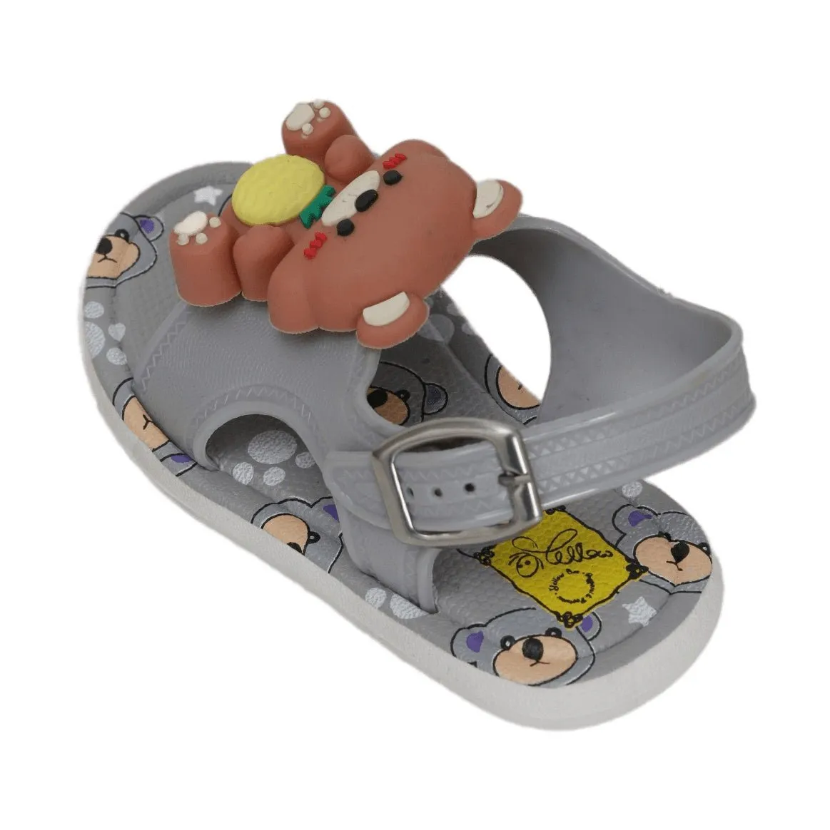 Grey Teddy Applique Comfort Sandals for Kids