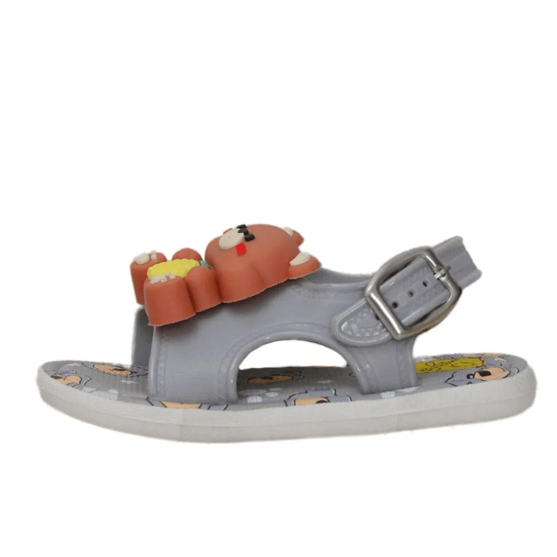 Grey Teddy Applique Comfort Sandals for Kids