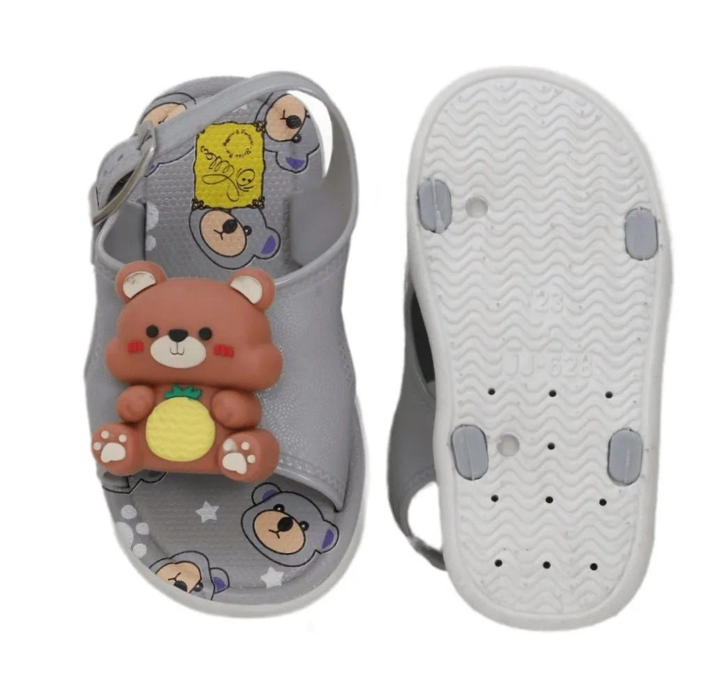 Grey Teddy Applique Comfort Sandals for Kids