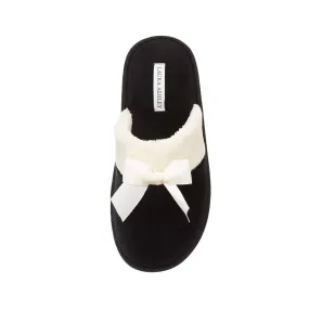 Laura Ashley Ladies Terry Scuff Slipper with Bow, Black