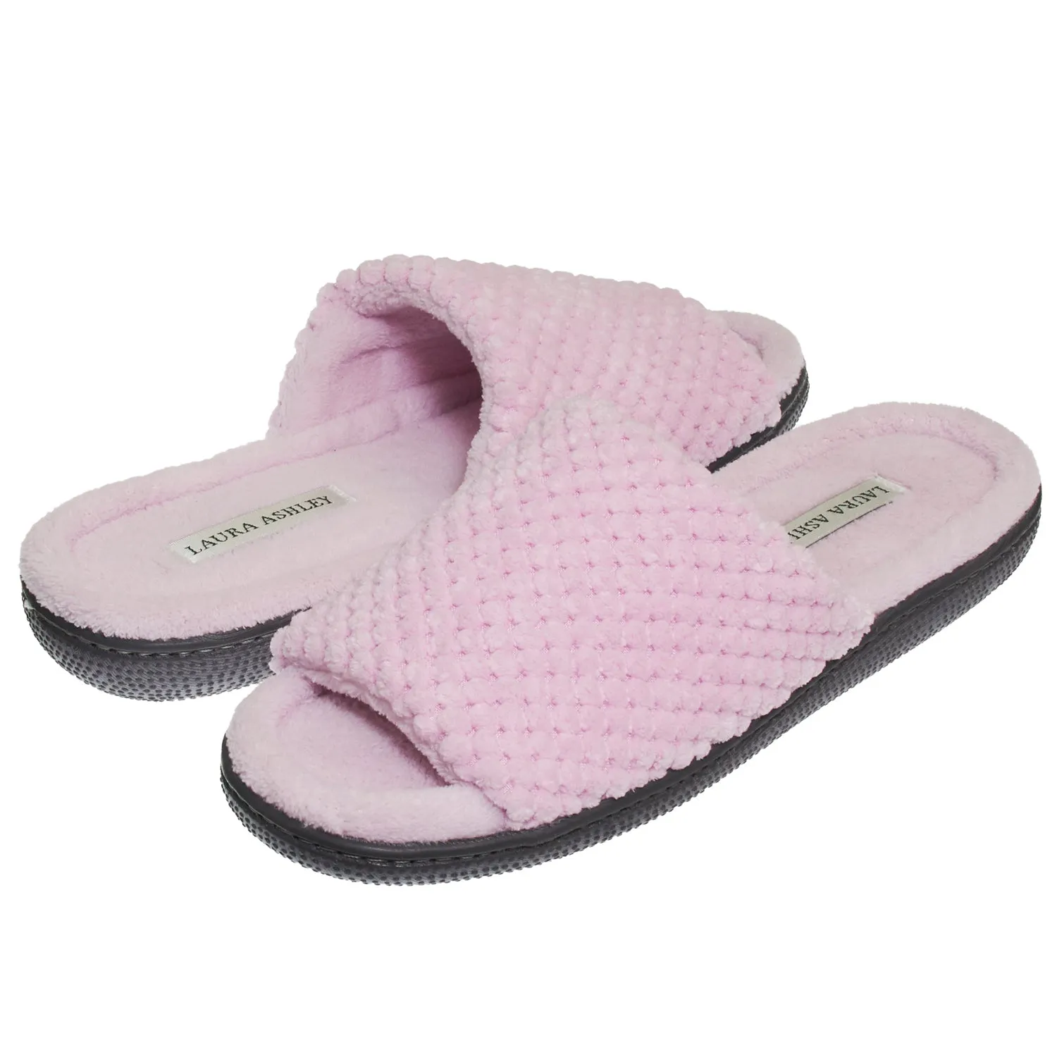 Laura Ashley Womens Ladies Luxury Spa Rugged Memory Foam Open Toe Slippers