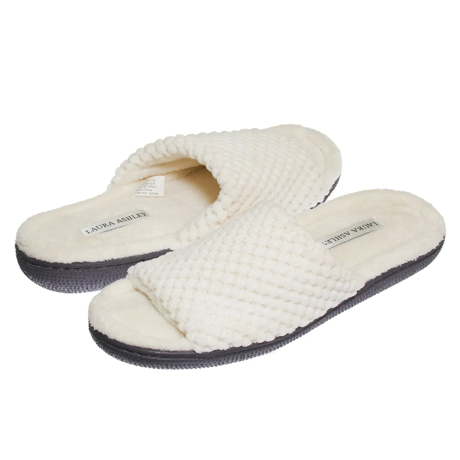 Laura Ashley Womens Ladies Luxury Spa Rugged Memory Foam Open Toe Slippers