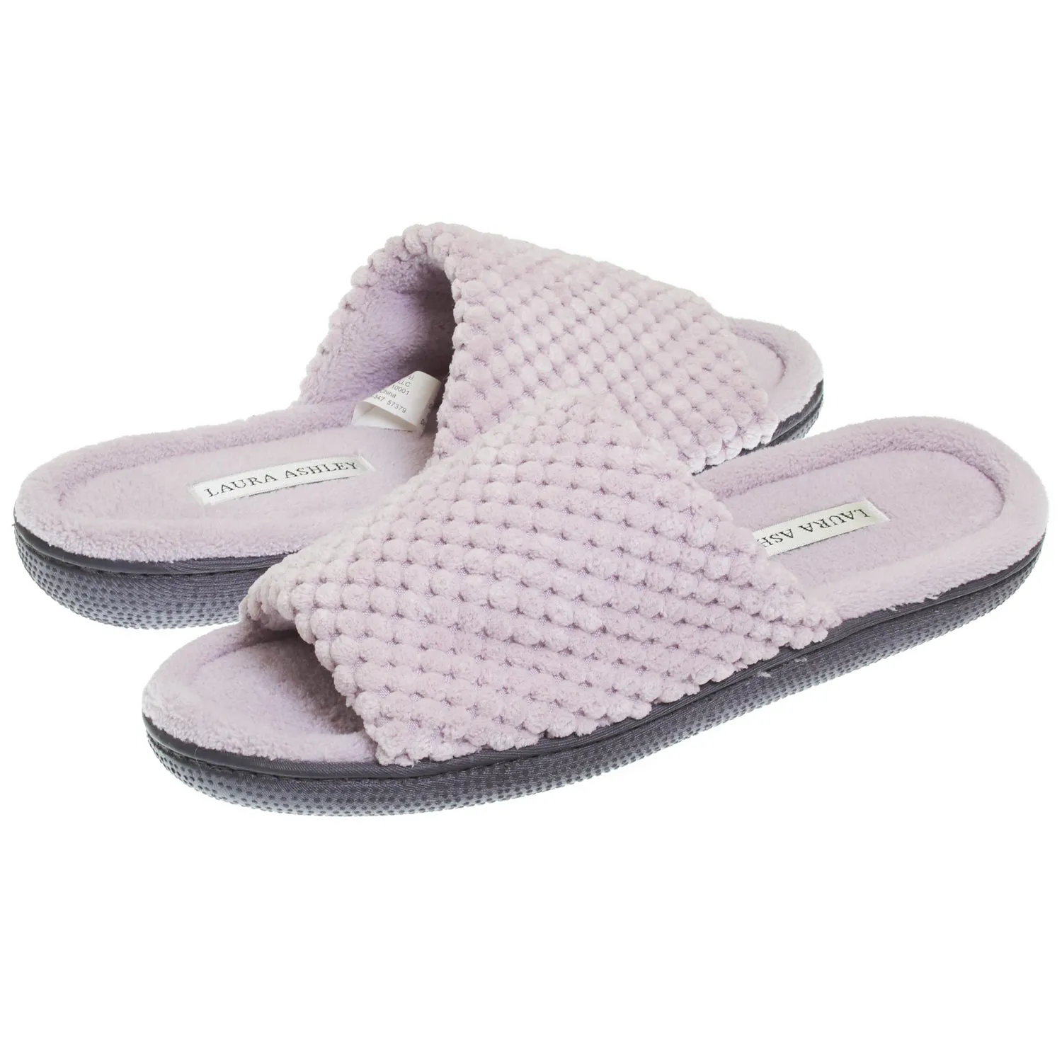 Laura Ashley Womens Ladies Luxury Spa Rugged Memory Foam Open Toe Slippers
