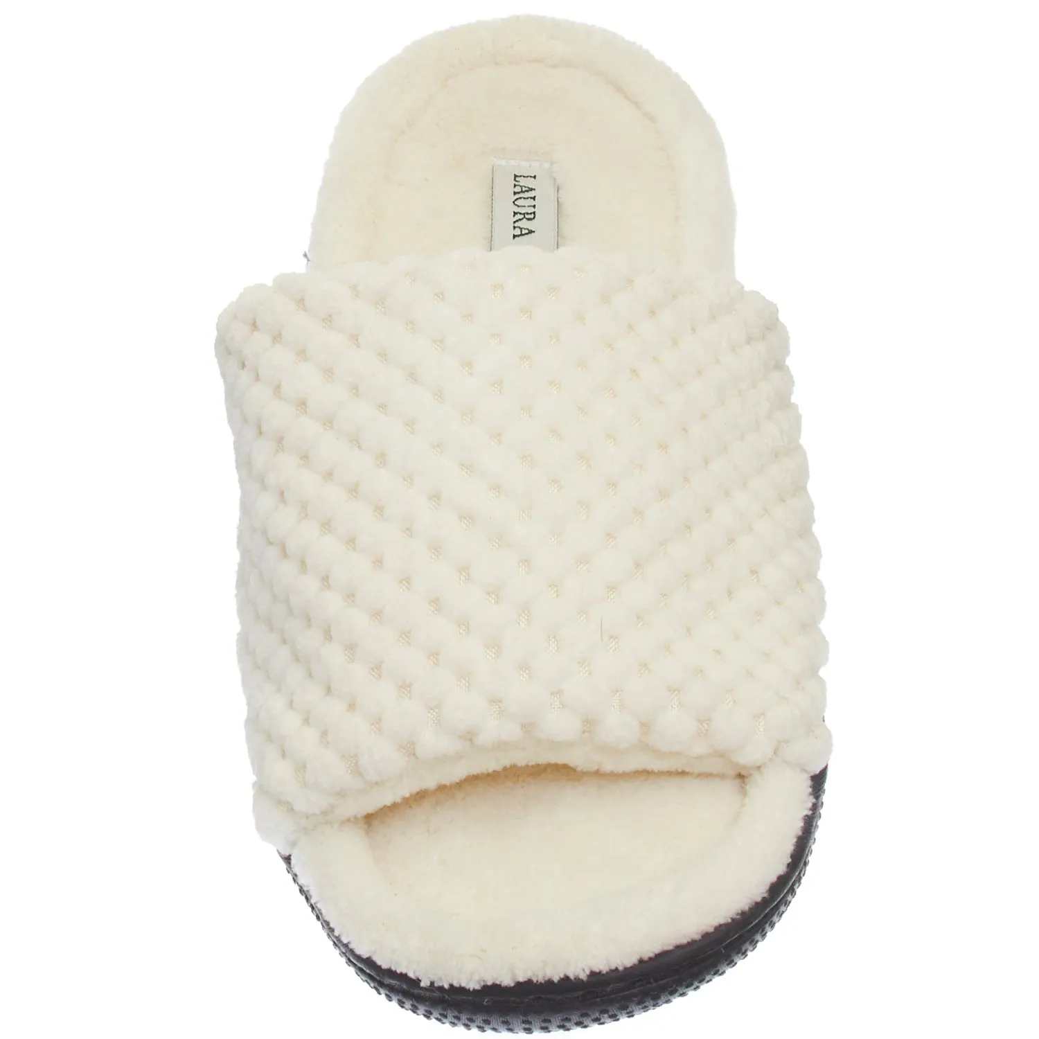 Laura Ashley Womens Ladies Luxury Spa Rugged Memory Foam Open Toe Slippers