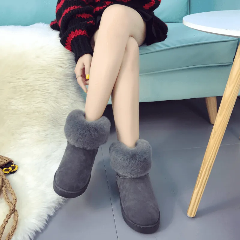 low Heel Snow Round Toe Flat Suede Boots
