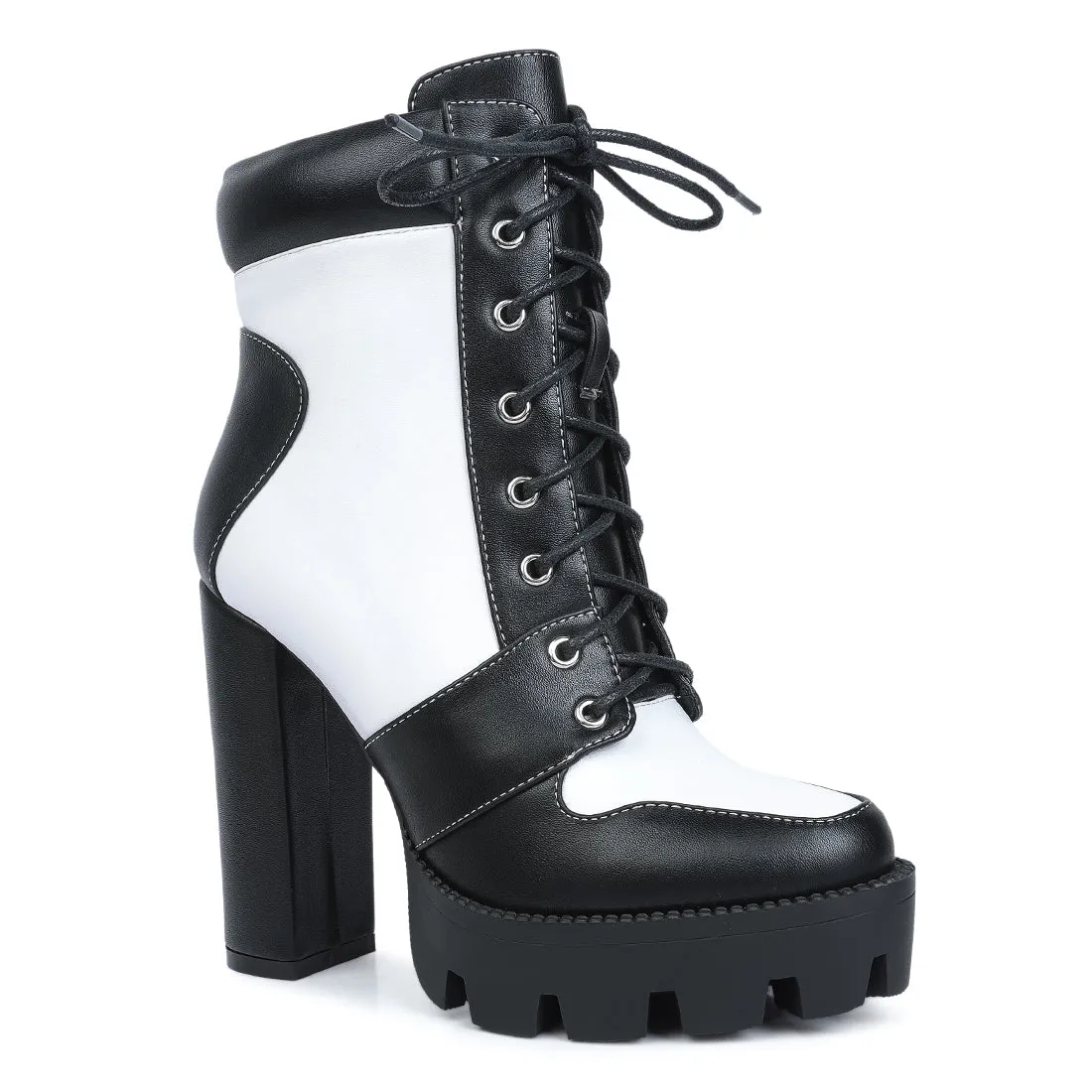 Moos Cow Printed Lace Up Block Heel Boots