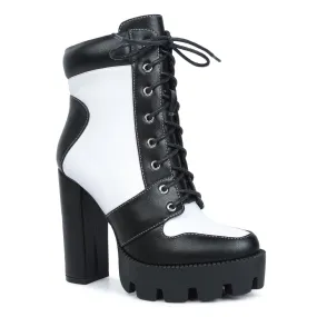 Moos Cow Printed Lace Up Block Heel Boots