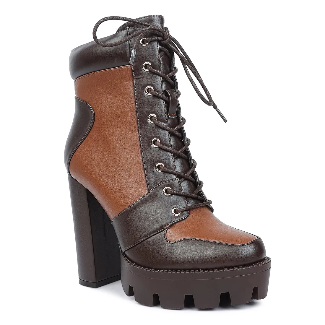 Moos Cow Printed Lace Up Block Heel Boots