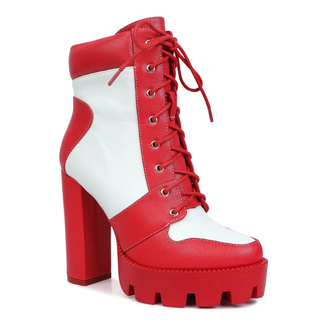 Moos Cow Printed Lace Up Block Heel Boots