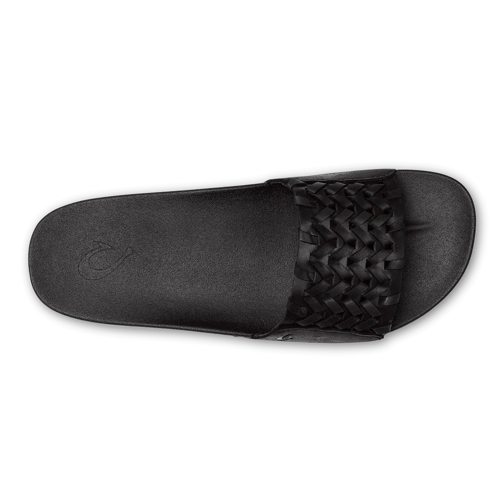 OluKai Women's Kamola Leather Slides- Black