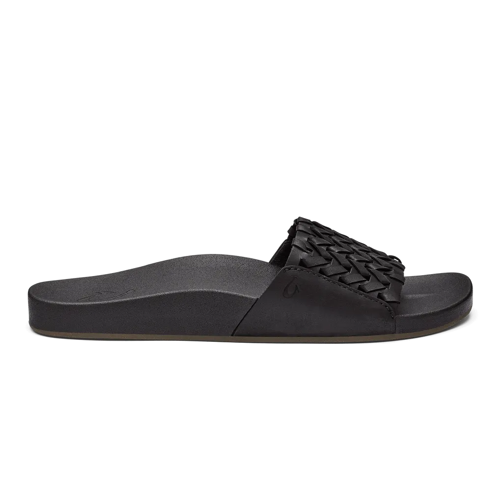OluKai Women's Kamola Leather Slides- Black