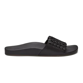 OluKai Women's Kamola Leather Slides- Black