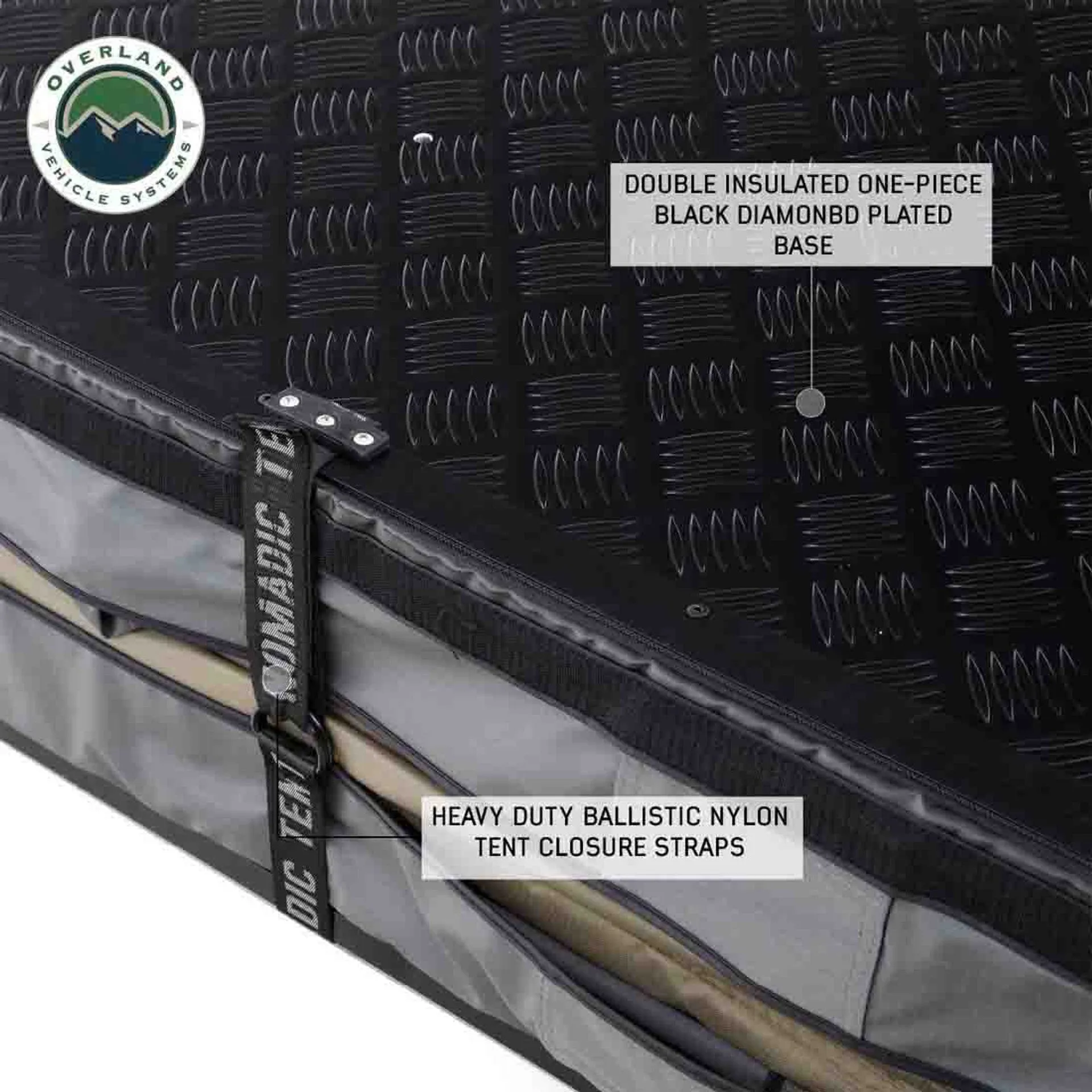 Overland Vehicle Systems HD Nomadic 3 Extended Soft Shell Roof Top Tent - Grey Body & Green Rainfly