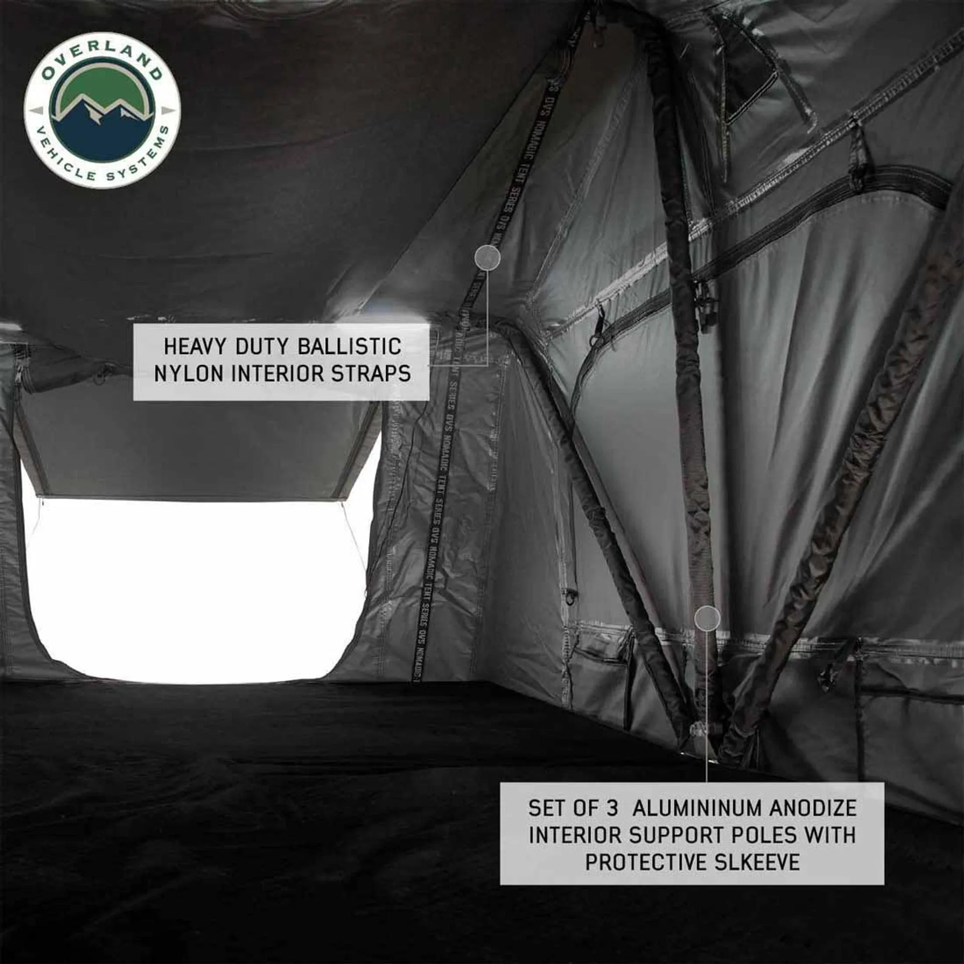 Overland Vehicle Systems HD Nomadic 3 Extended Soft Shell Roof Top Tent - Grey Body & Green Rainfly