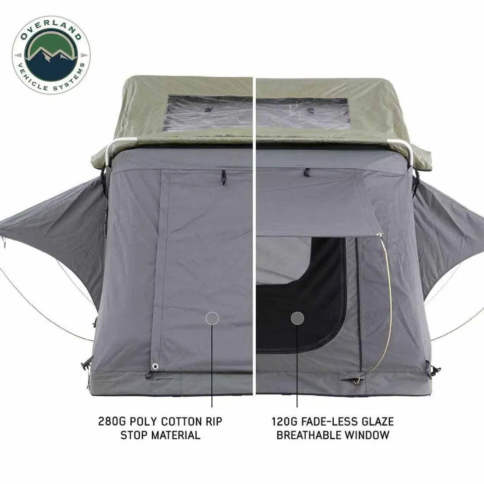 Overland Vehicle Systems HD Nomadic 3 Extended Soft Shell Roof Top Tent - Grey Body & Green Rainfly