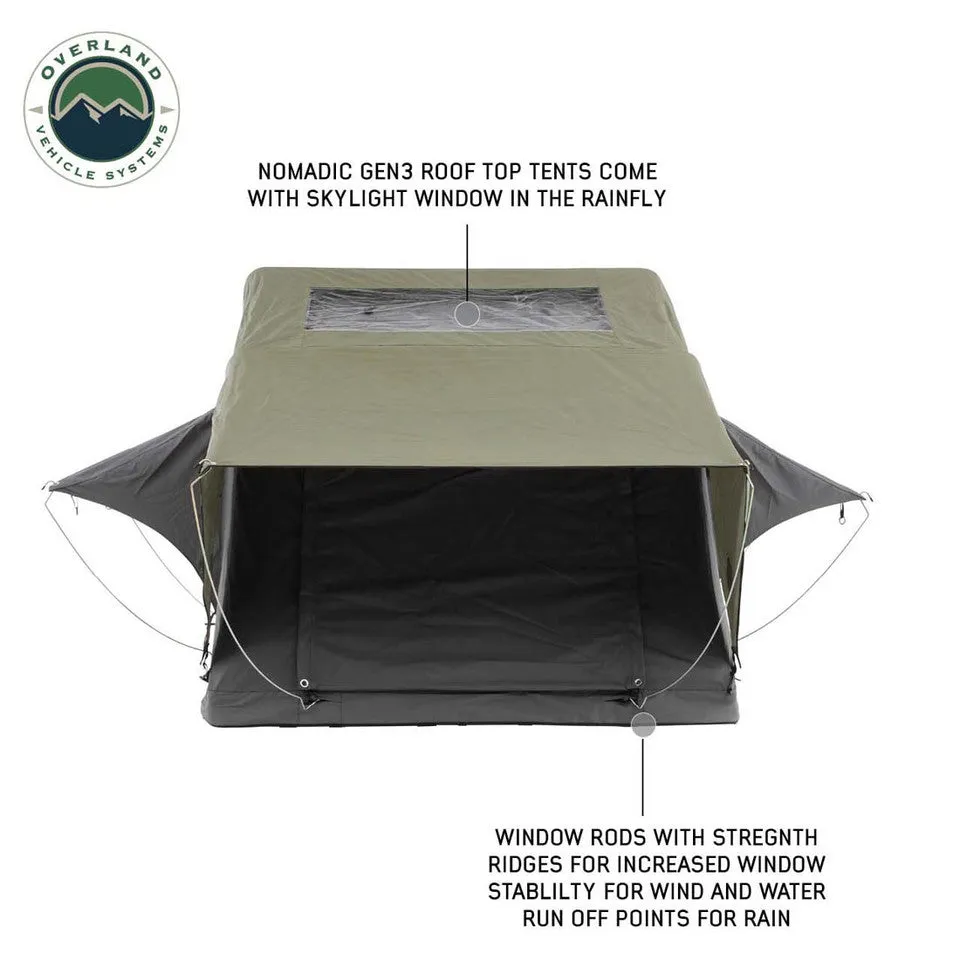 Overland Vehicle Systems HD Nomadic 3 Standard Soft Shell Roof Top Tent - Grey Body & Green Rainfly