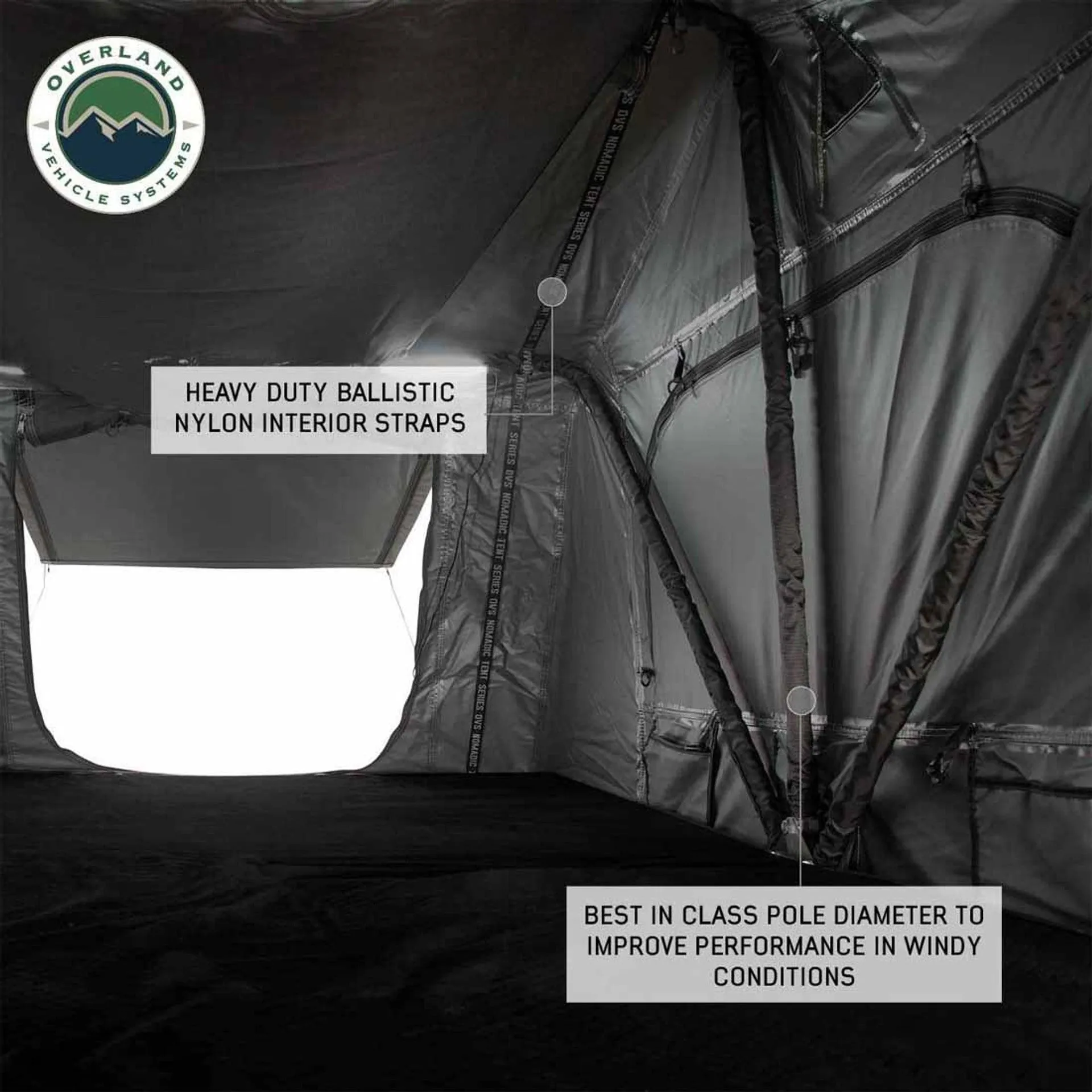 Overland Vehicle Systems HD Nomadic 3 Standard Soft Shell Roof Top Tent - Grey Body & Green Rainfly