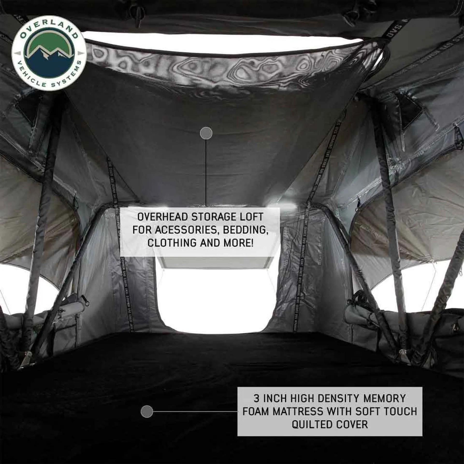 Overland Vehicle Systems HD Nomadic 3 Standard Soft Shell Roof Top Tent - Grey Body & Green Rainfly