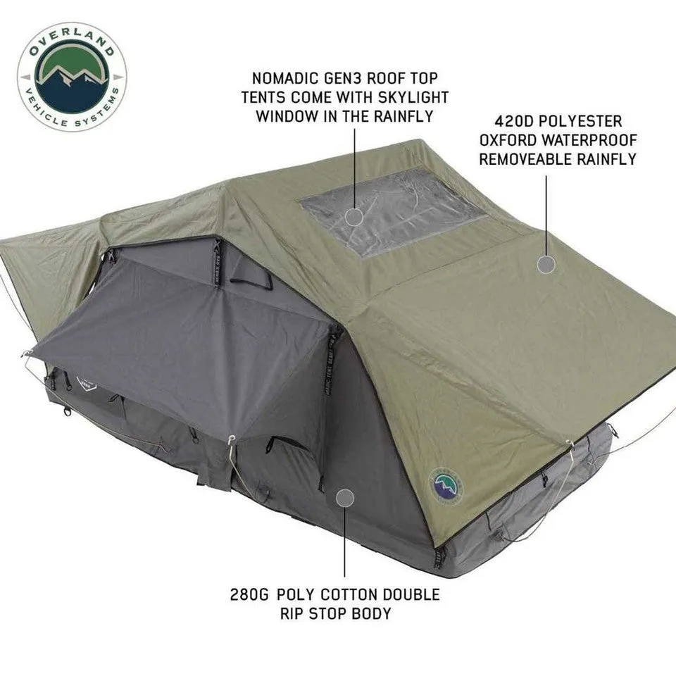 Overland Vehicle Systems HD Nomadic 3 Standard Soft Shell Roof Top Tent - Grey Body & Green Rainfly