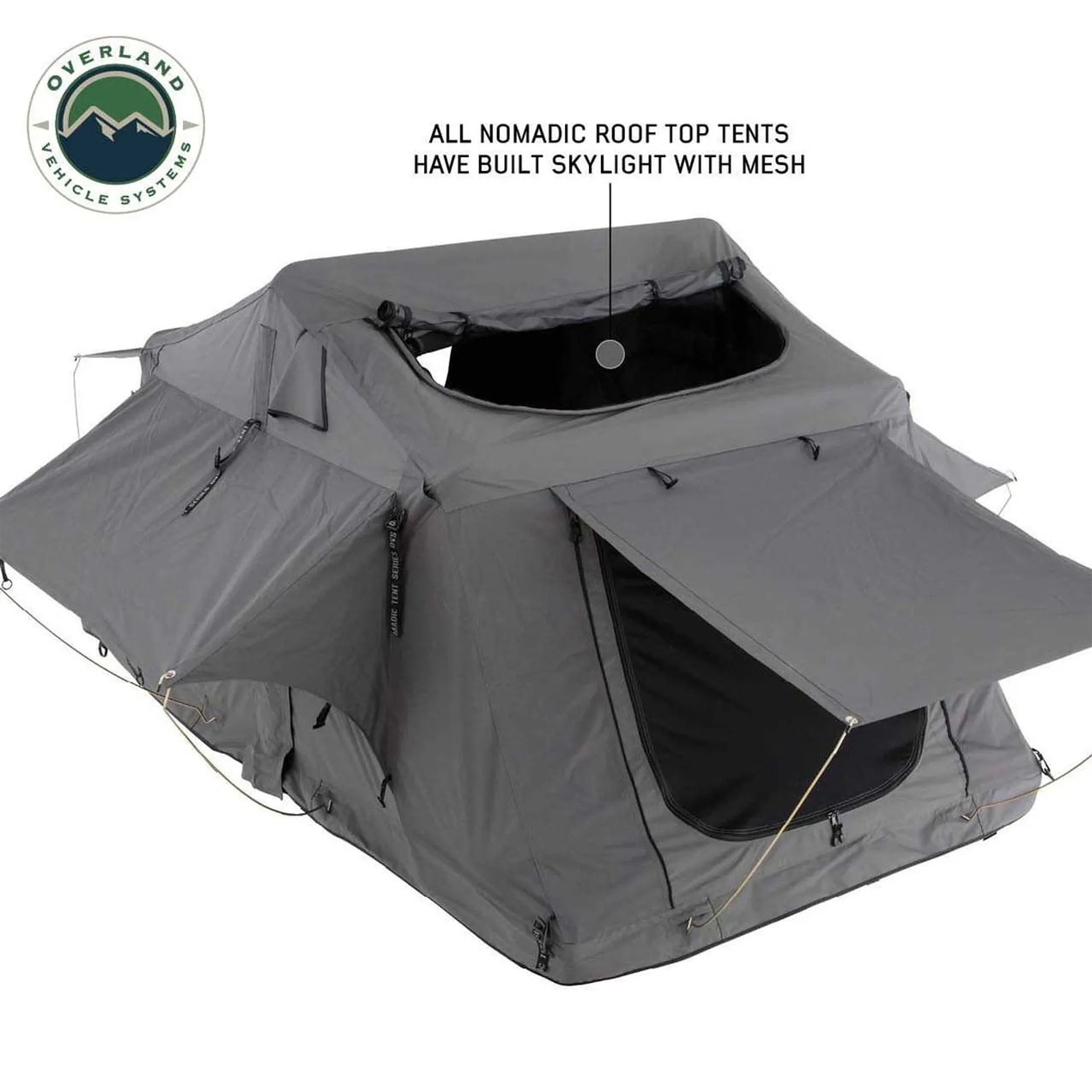 Overland Vehicle Systems HD Nomadic 3 Standard Soft Shell Roof Top Tent - Grey Body & Green Rainfly