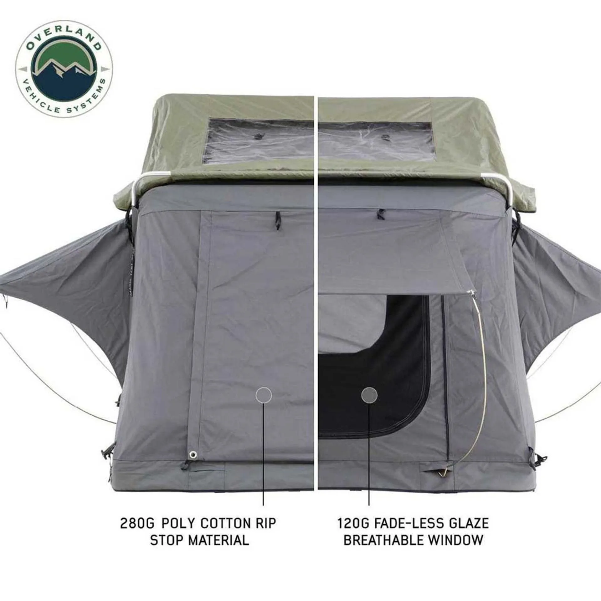 Overland Vehicle Systems HD Nomadic 3 Standard Soft Shell Roof Top Tent - Grey Body & Green Rainfly