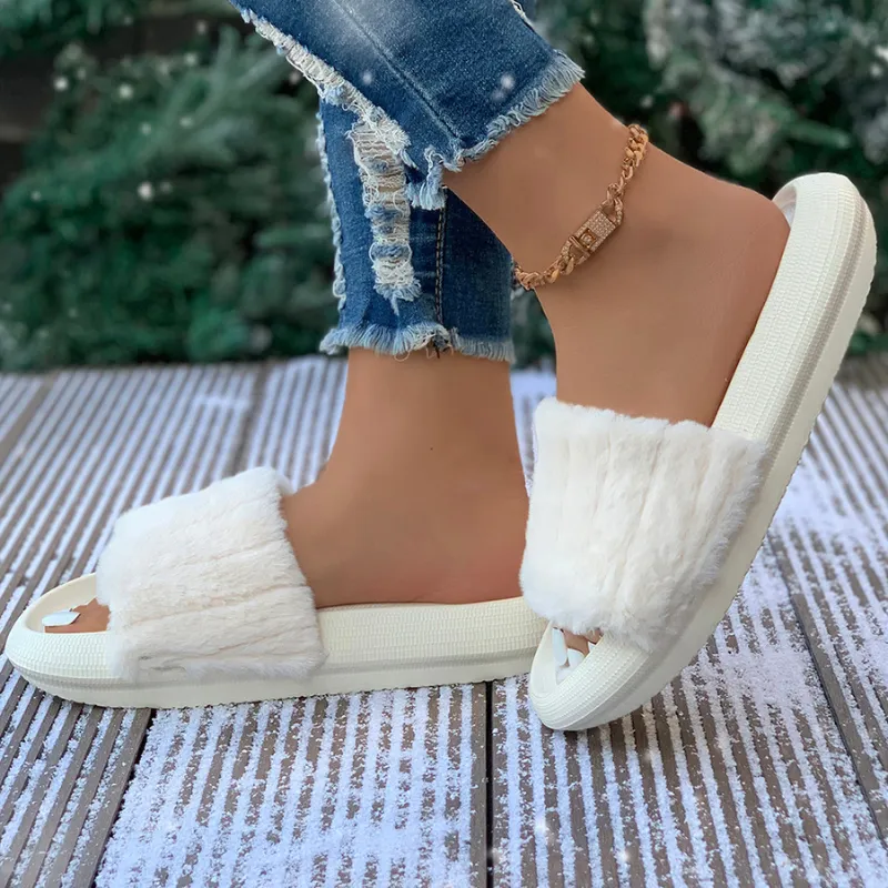 Plush Band Slipper Slides
