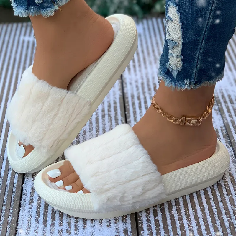 Plush Band Slipper Slides