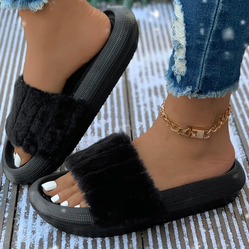 Plush Band Slipper Slides