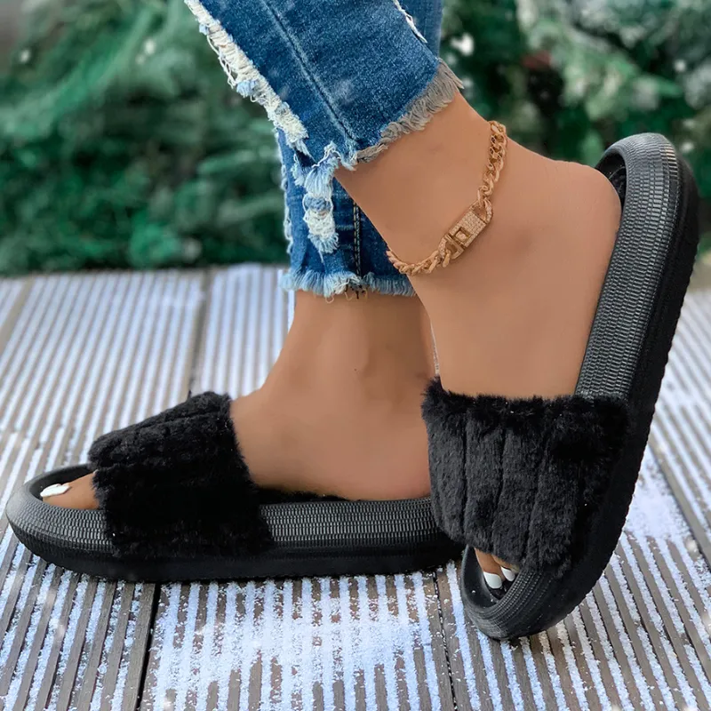 Plush Band Slipper Slides