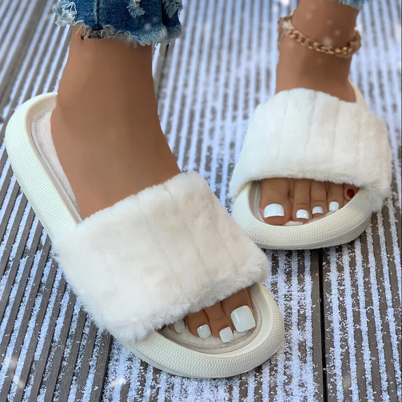 Plush Band Slipper Slides