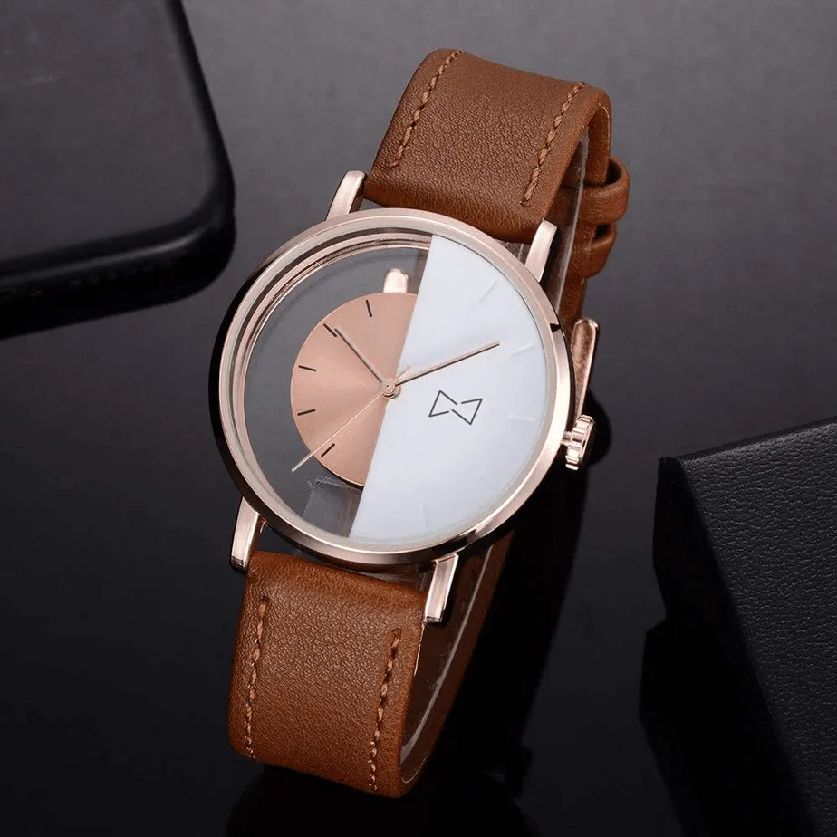 Premium Leather Band Quartz Watch - Mandujour Clarion: Fashionable Men's Analog Timepiece