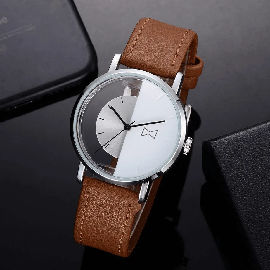 Premium Leather Band Quartz Watch - Mandujour Clarion: Fashionable Men's Analog Timepiece