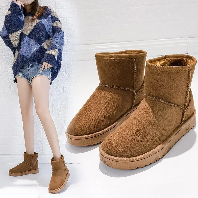 Round Toe Snow Lepoard Suede Flat Boots