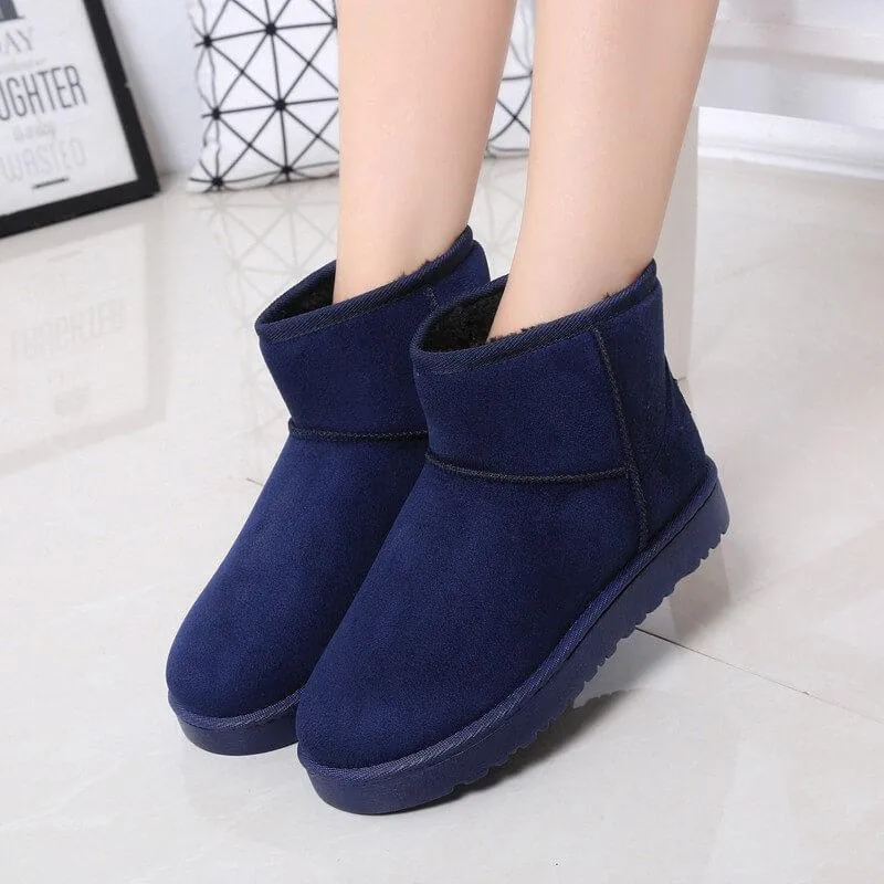 Round Toe Snow Lepoard Suede Flat Boots