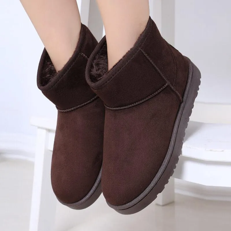 Round Toe Snow Lepoard Suede Flat Boots