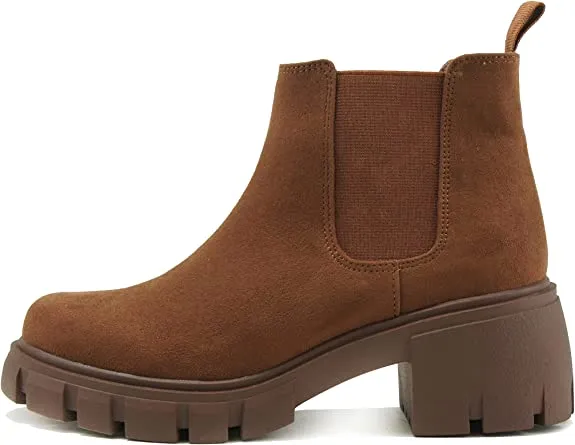Soda Pioneer D-chestnut Lug Sole Pull On Chelsea Fashion Ankle Elastic Booties