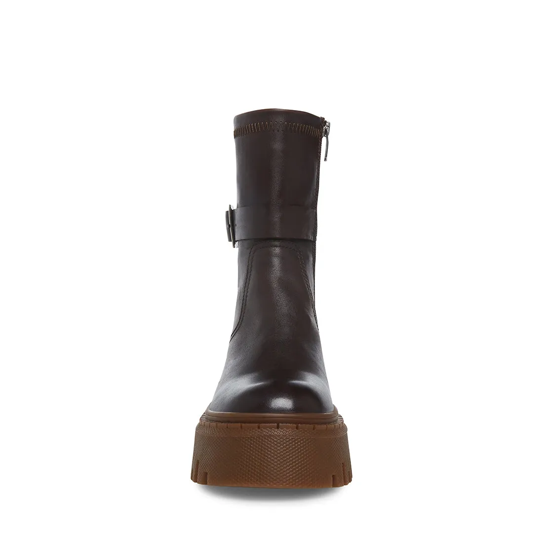 Steve Madden Ankle Boot Everly Brown Leather Lugged Sole Ankle Combat Boots