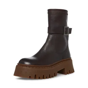 Steve Madden Ankle Boot Everly Brown Leather Lugged Sole Ankle Combat Boots