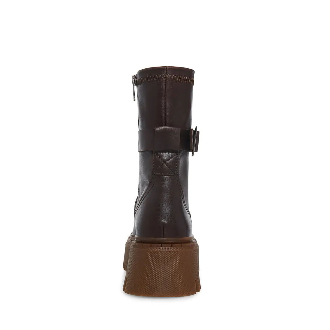 Steve Madden Ankle Boot Everly Brown Leather Lugged Sole Ankle Combat Boots