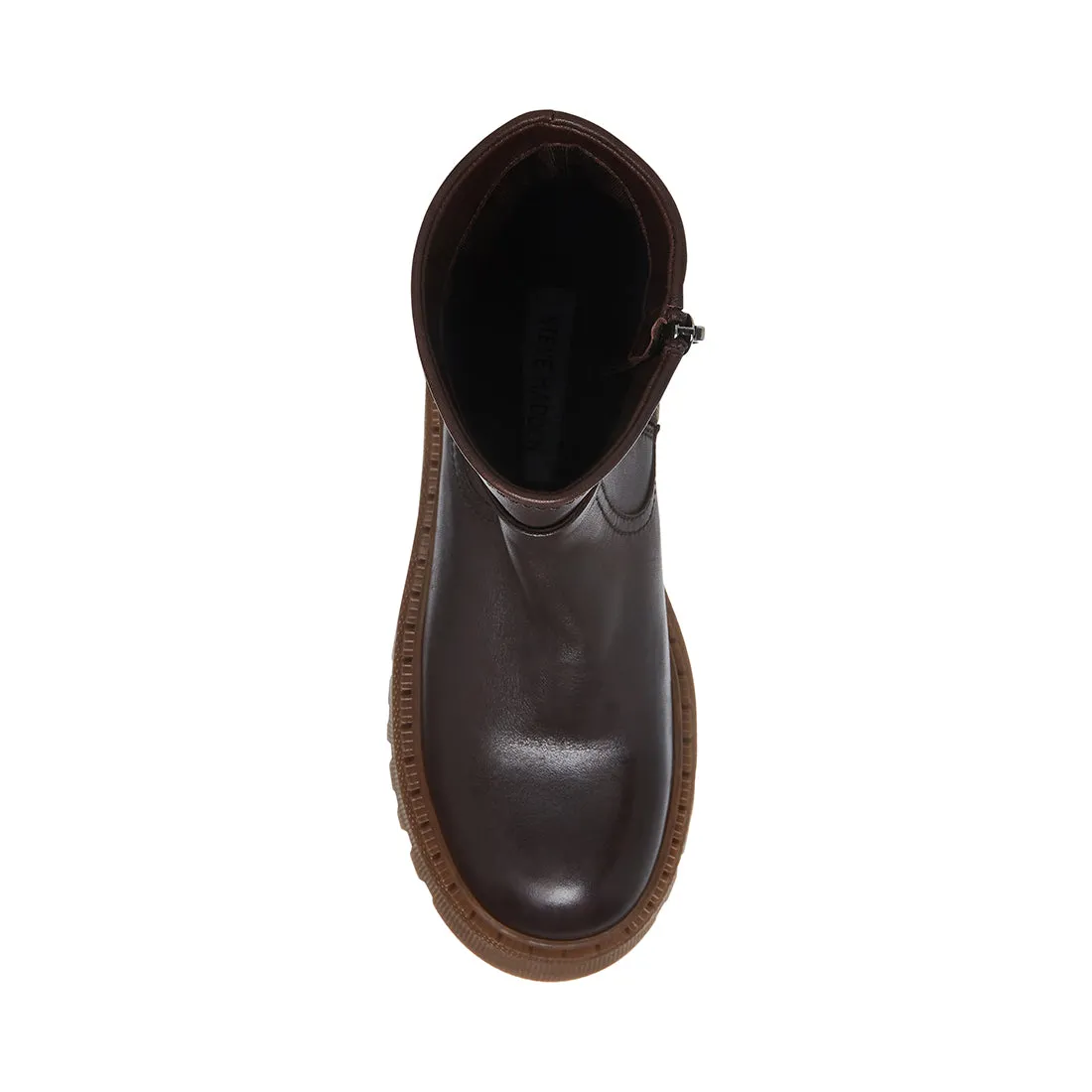 Steve Madden Ankle Boot Everly Brown Leather Lugged Sole Ankle Combat Boots