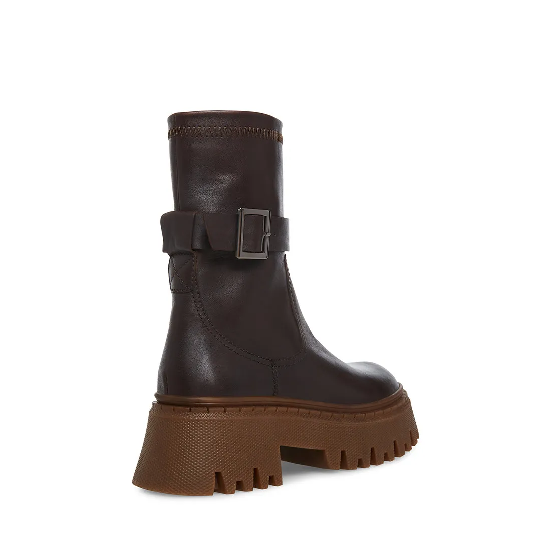 Steve Madden Ankle Boot Everly Brown Leather Lugged Sole Ankle Combat Boots