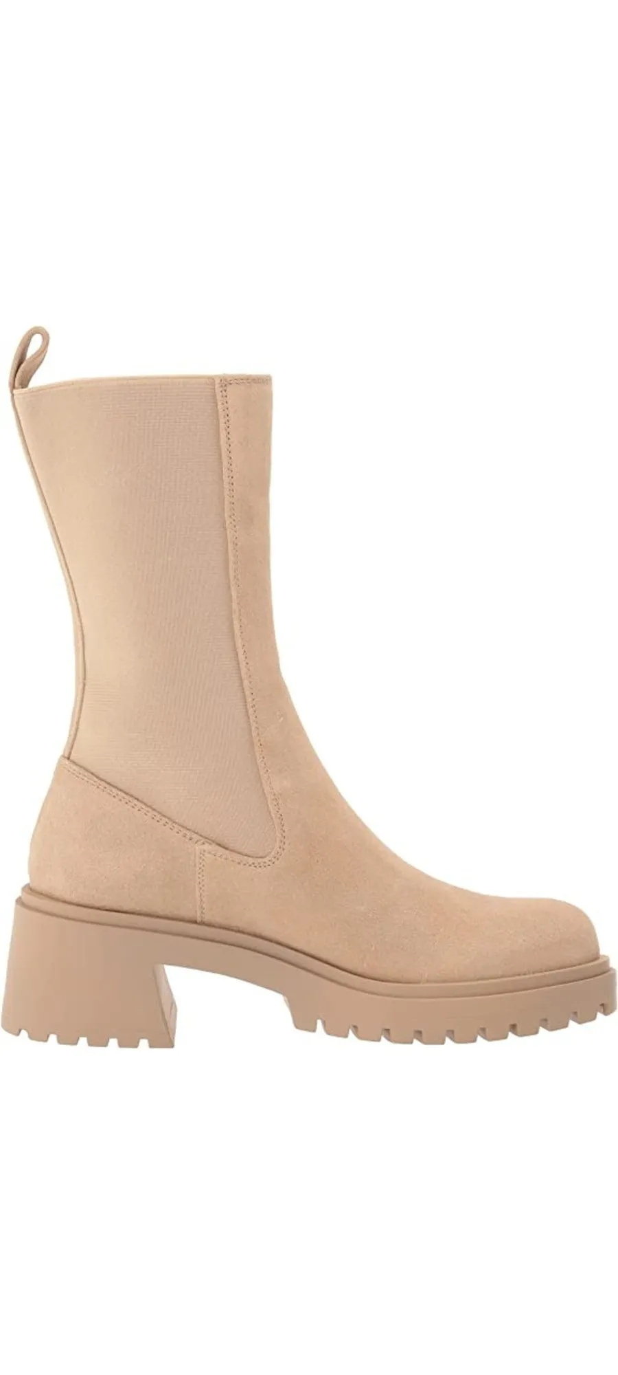 Steve Madden Hesitant Sand Suede Block Heel Pull On Mid Calf Fashion Moto Boots