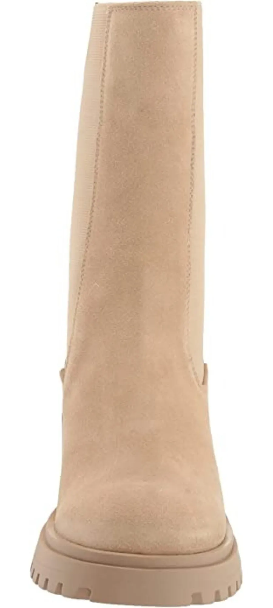 Steve Madden Hesitant Sand Suede Block Heel Pull On Mid Calf Fashion Moto Boots